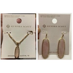 KENDRA SCOTT SET Genuine Rose Quartz Earrings & Pendant Necklace Classic NEW NWT